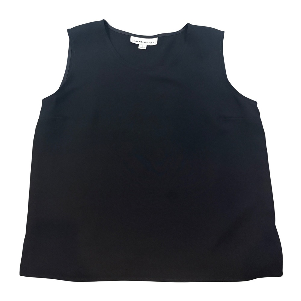 Caroline Rose Scoop Neck Shell Tank Solid‎ Black Closet Staple Basic Size Large